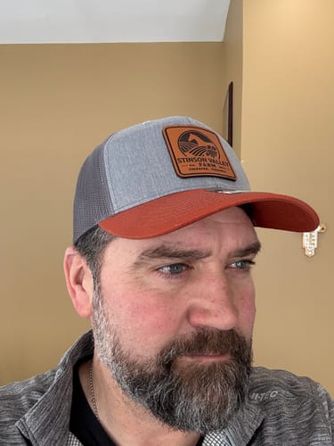 Customer photo review of Richardson 112 Genuine Leather Patch Hats Laser Engraved