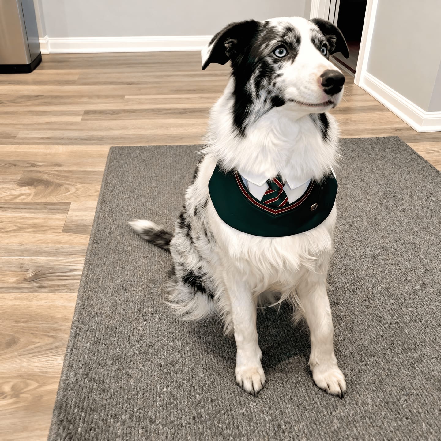 Customer photo review of Ivy – Red & Green Preppy Dog Bandana | Stylish Occasion Wear