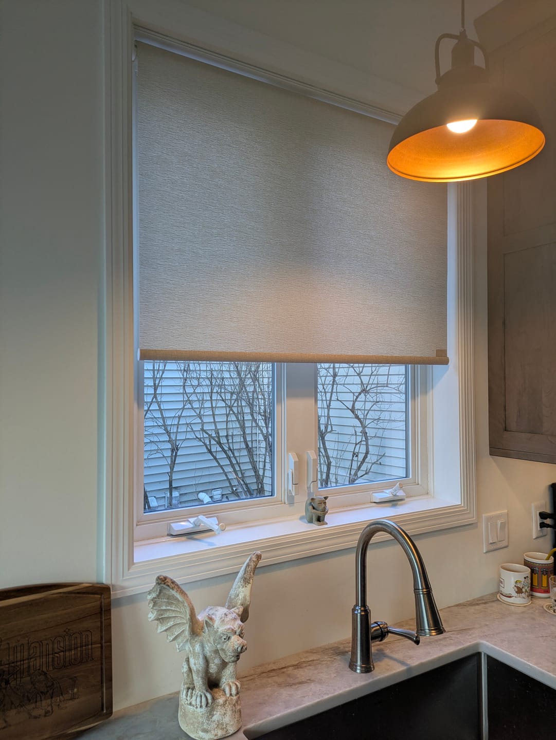 Customer photo review of SmartWings Motorized Light Filtering Roller Shades 70% Blackout Safari