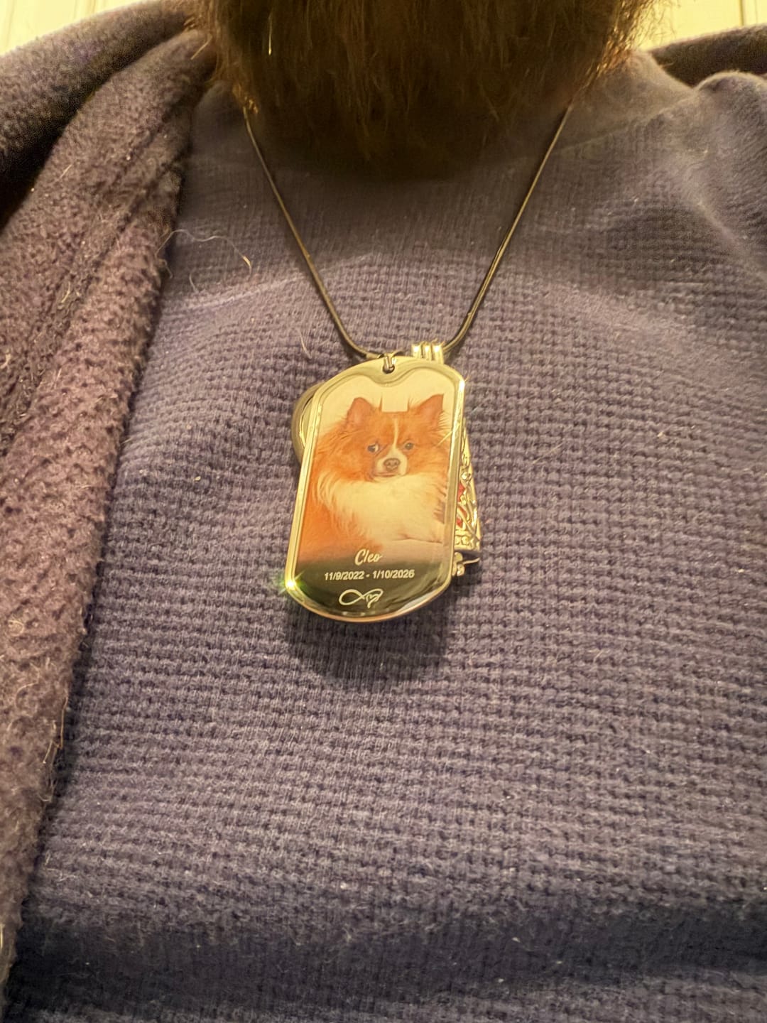 Customer photo review of Custom Name Photo Dog Tag Memorial Necklace
