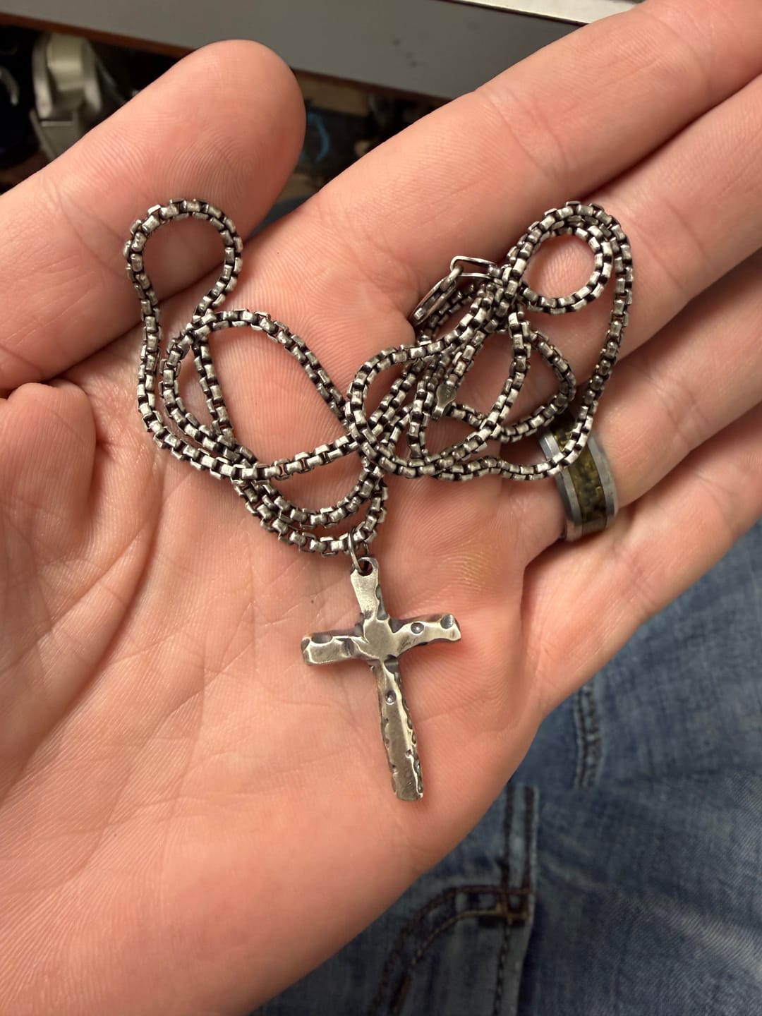 Customer photo review of Rustic Cross Pendant