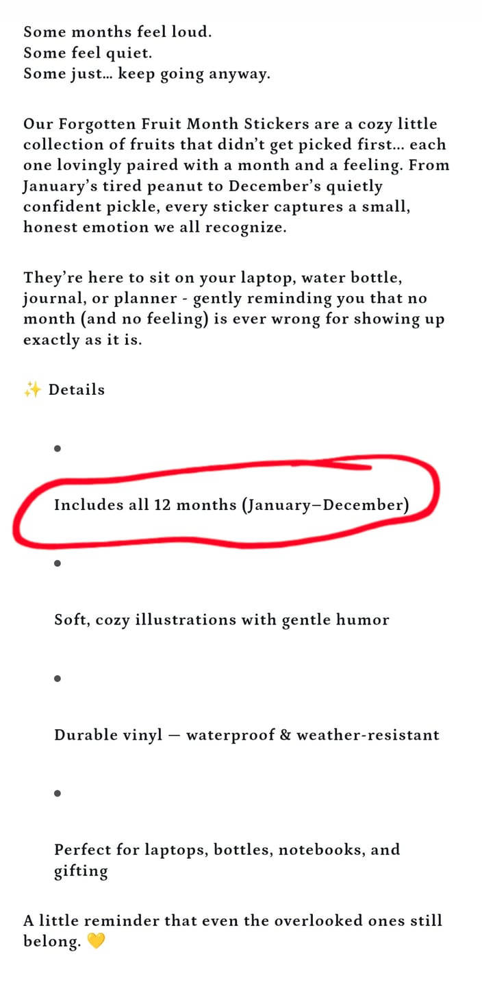 Customer photo review of Free Mystery Forgotten Fruit Month Stickers