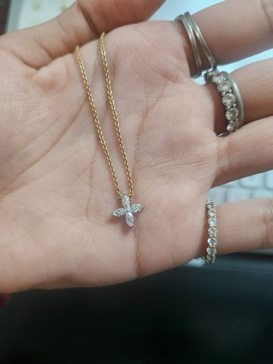 Customer photo review of 4 Marquise Lab Diamond Necklace