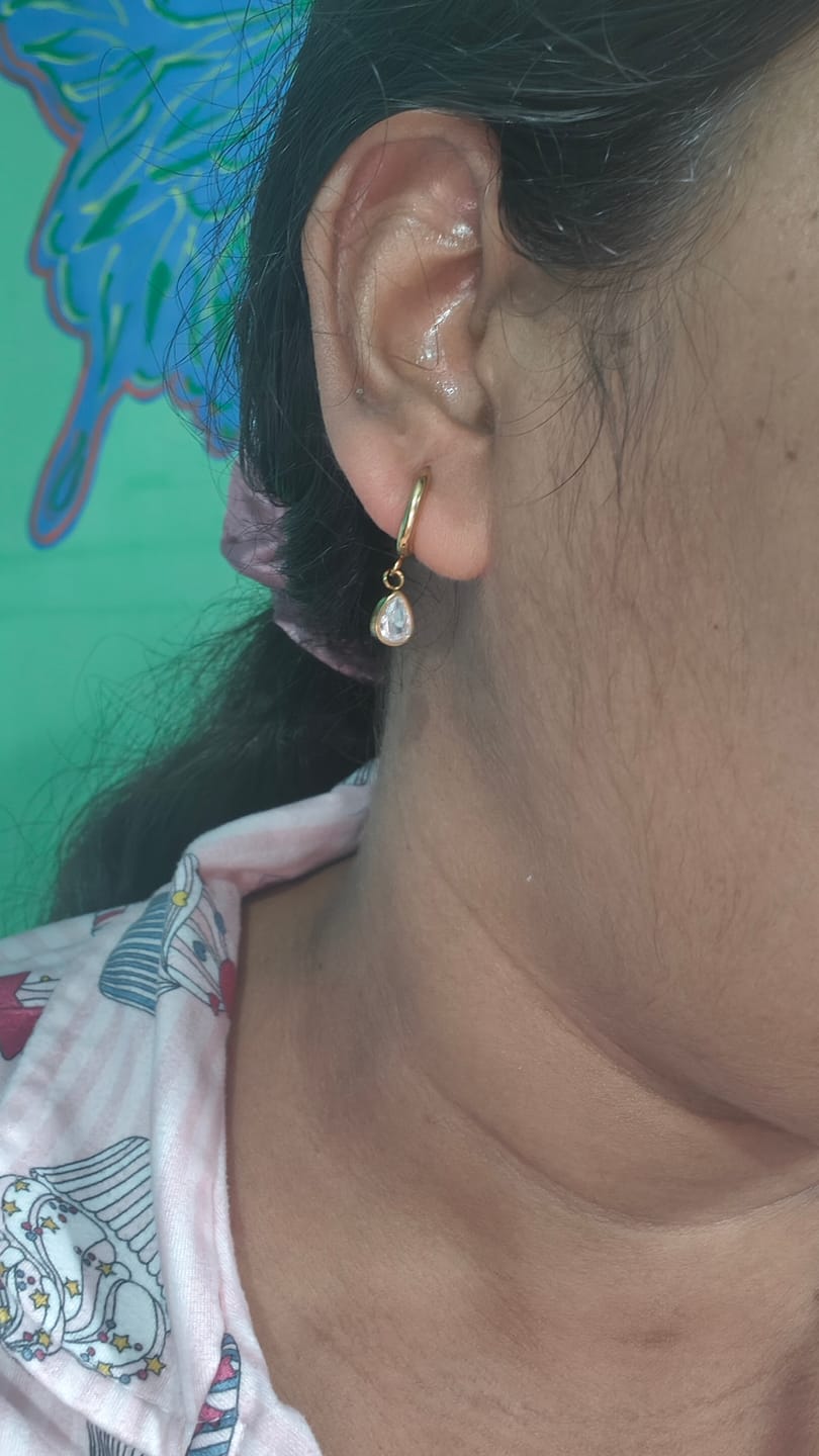 Customer photo review of Solitaire Drop Hoop Earrings
