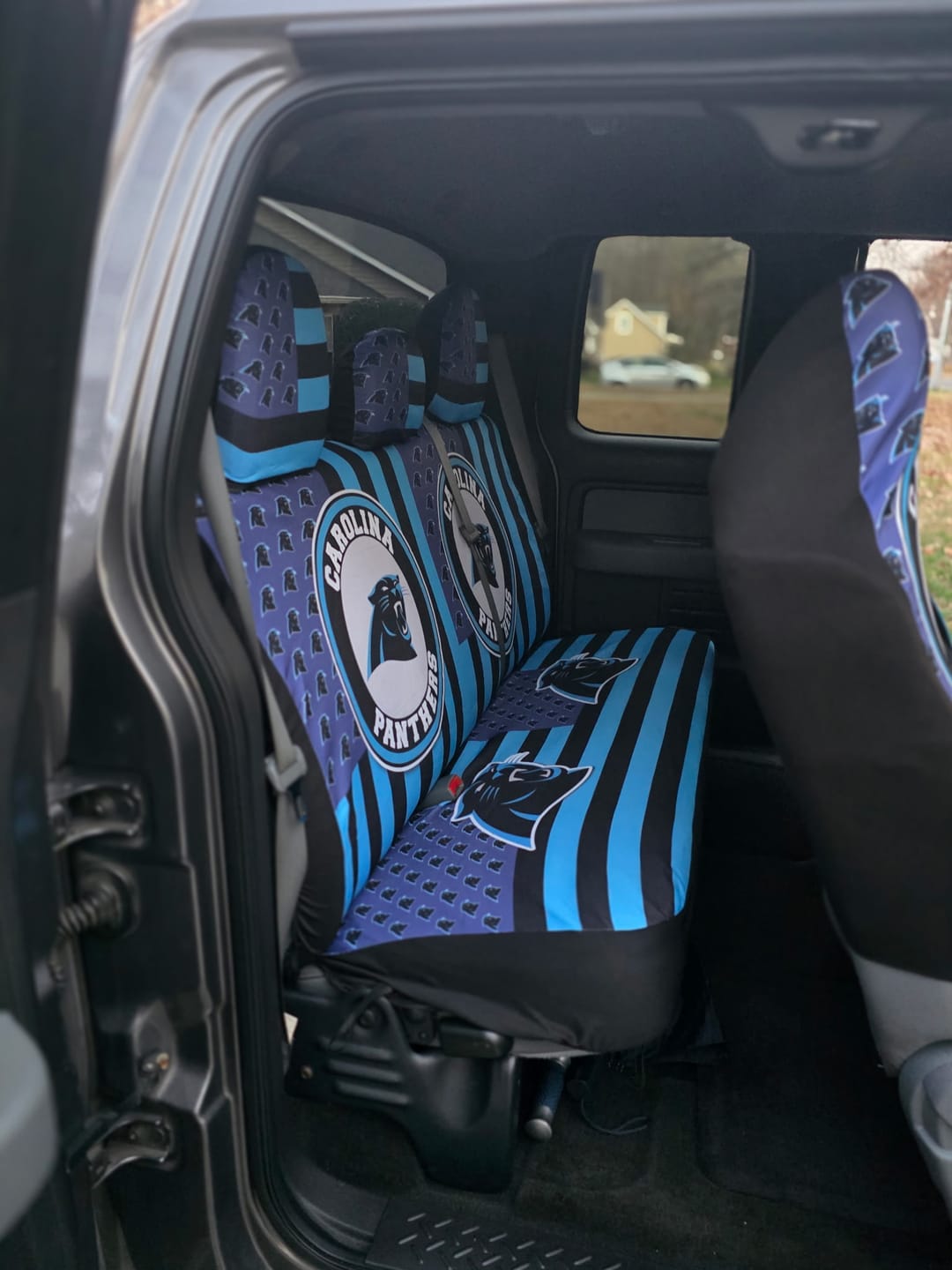 Customer photo review of Carolina Panthers Car Back Seat Cover Custom US Flag Style