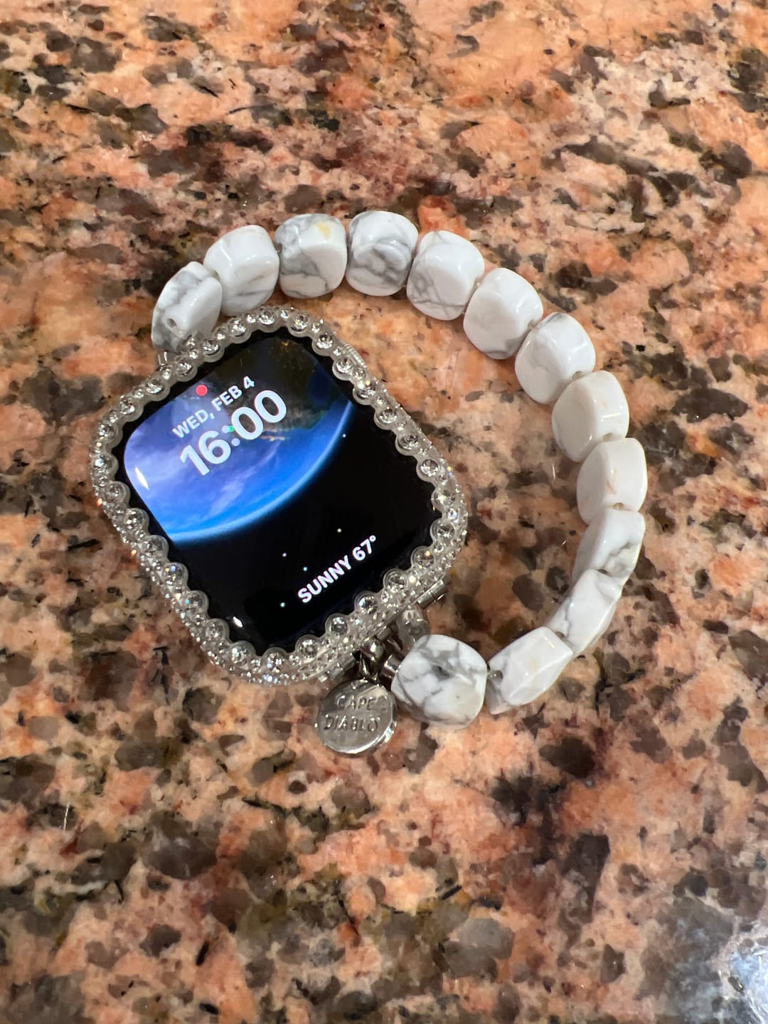 Customer photo review of Whimsical Howlite Stretch Apple Watch Strap
