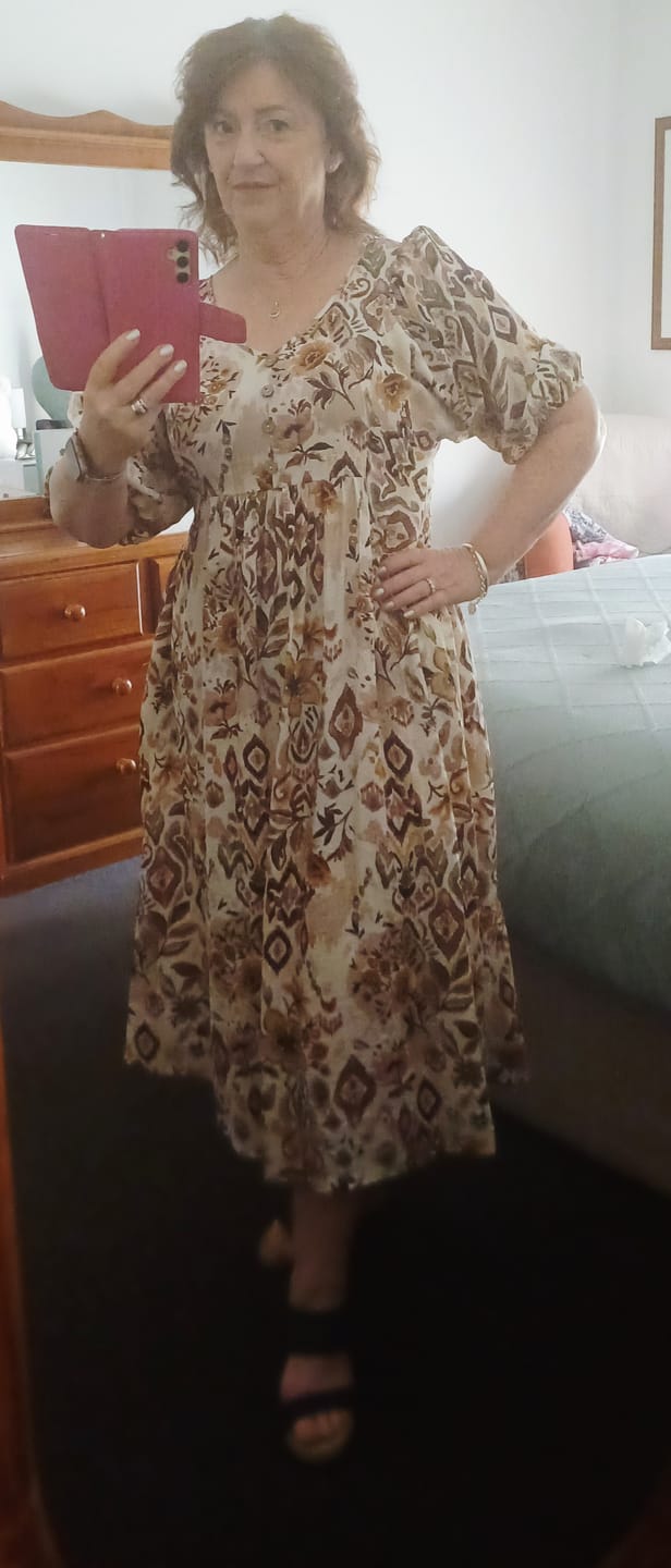 Customer photo review of Diane Midi Dress in Mocha Multi
