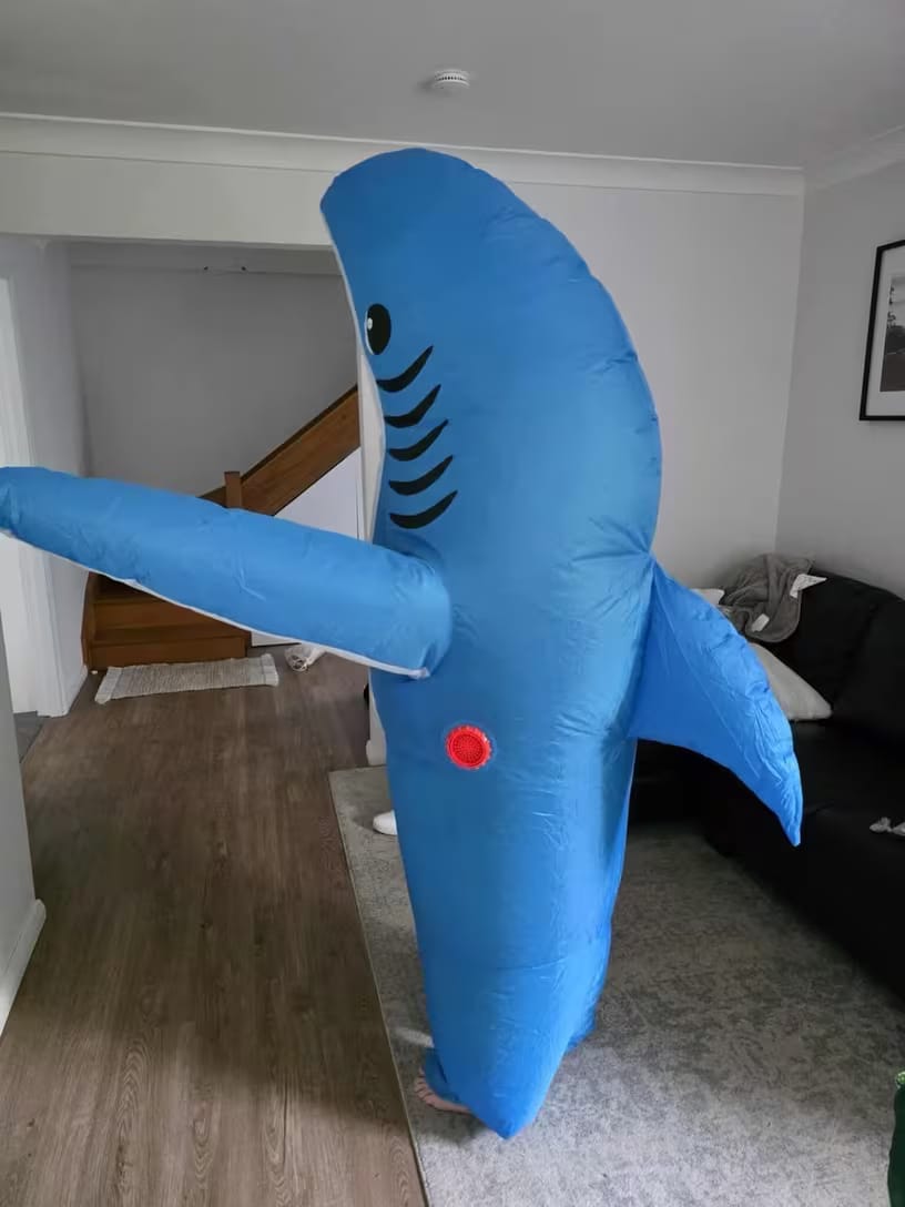 Customer photo review of Inflatable Shark Costume – Standing Shark Suit (Adults)