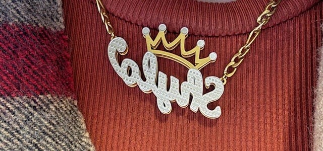 Customer photo review of Double Plated Crown Name Necklace w/ Figaro Chain