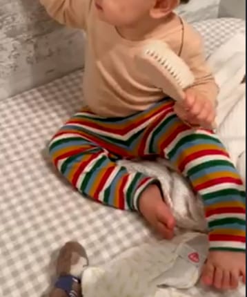 Customer photo review of Rainbow Striped Organic Leggings