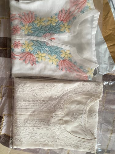 Customer photo review of Falaq Women's Lucknowi Handcrafted Raw silk Chikankari Kurti - HONC0330099