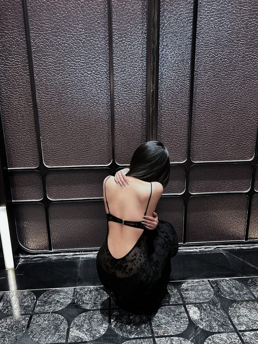 Customer photo review of ROVENTE Sheer Velvet Maxi Dress