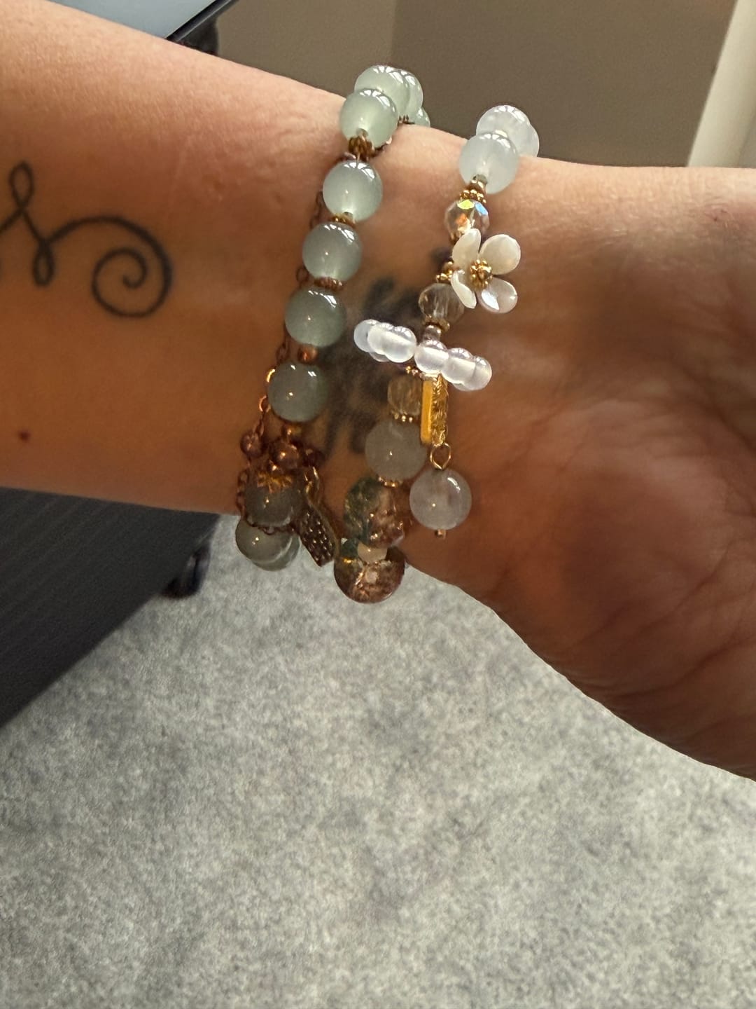 Customer photo review of Buddha Stones Natural Blue Crystal Amethyst Chalcedony Flower Healing Bracelet