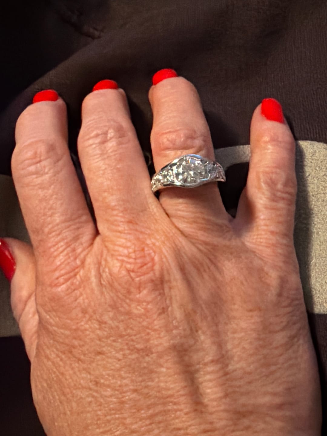 Customer photo review of Bezel Round Moissanite Channel Euro Shank Engagement Ring