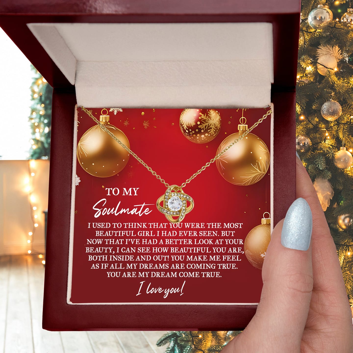 Customer photo review of To My Soulmate – “My Dream Come True” Love Knot Necklace