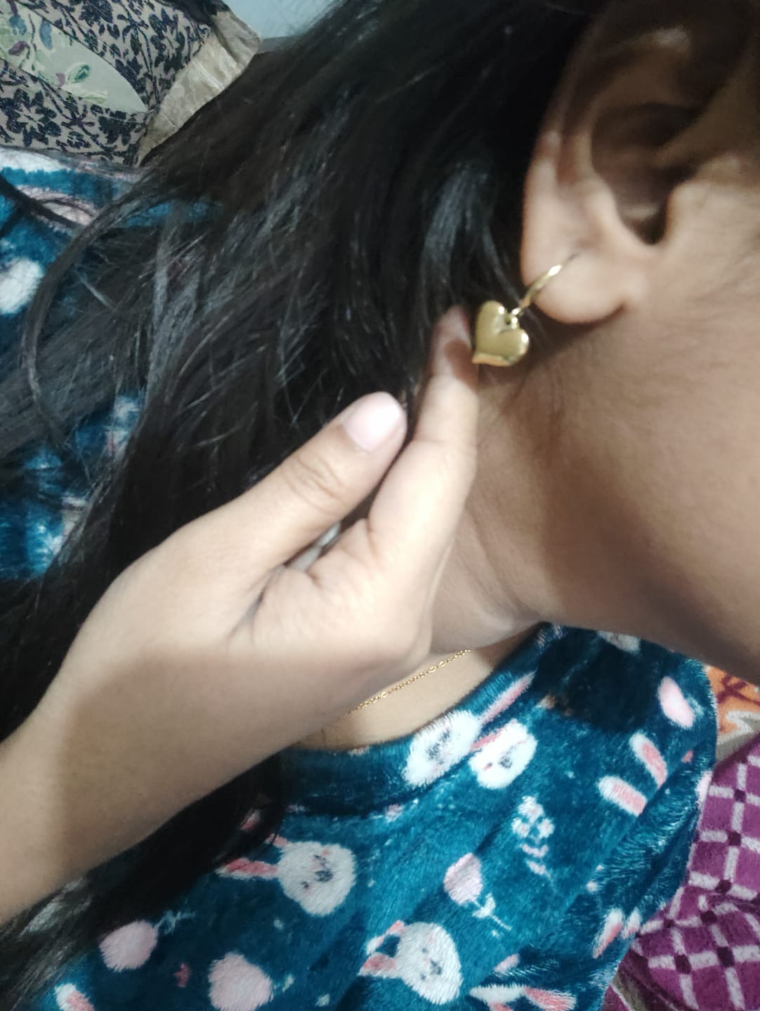 Customer photo review of Dangling Heart Earrings