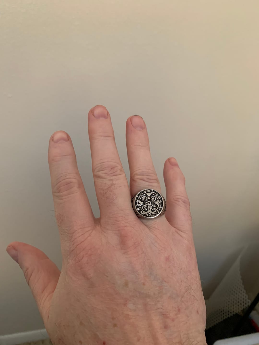 Customer photo review of FREE Today: St. Benedict the Protector Titanium Ring