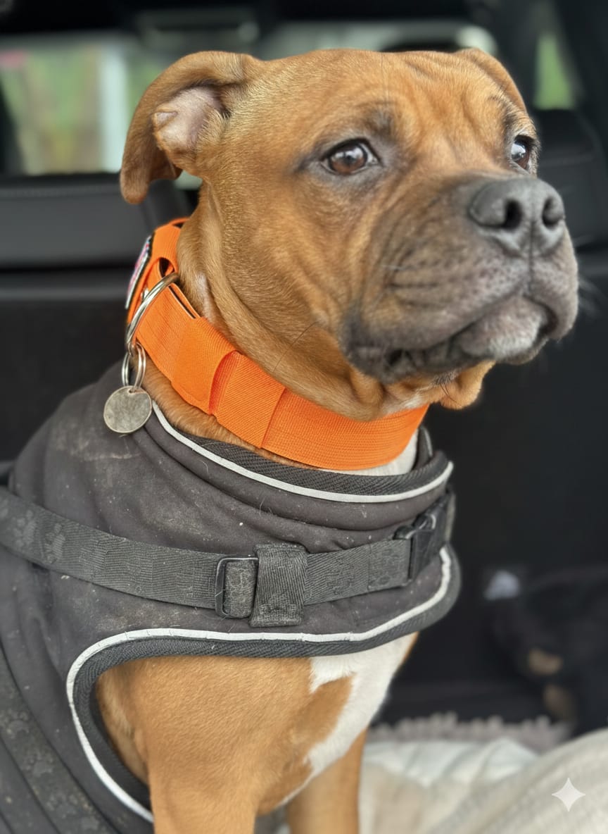 Customer photo review of Staffordshire Bull Terrier 1935® Nylon Collar - Orange