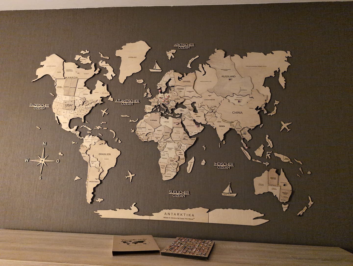 Customer photo review of 3D Holz Weltkarte Hell