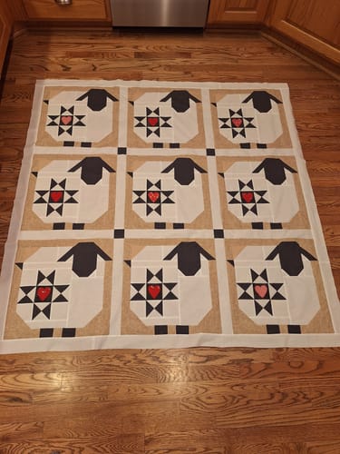 Customer photo review of Wooly Stars Sheep Pre Cut Quilt Kit featuring Moda Thatched