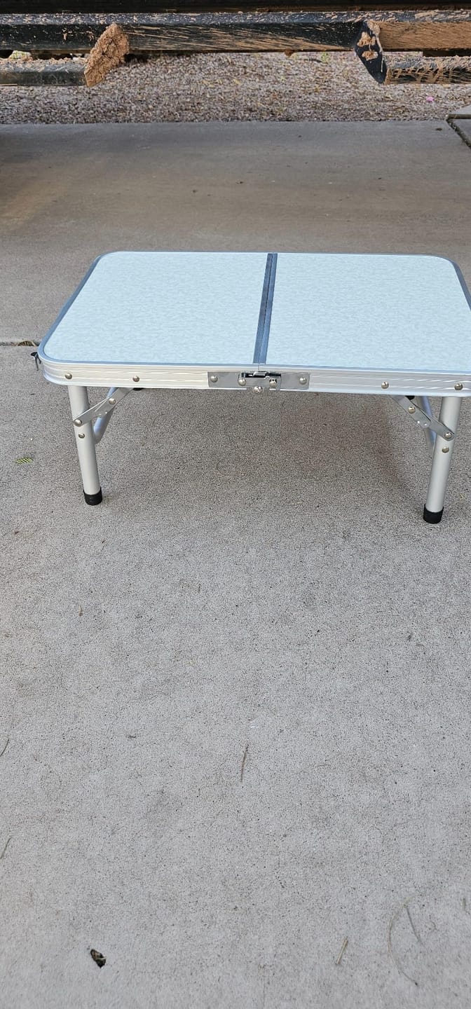 Customer photo review of Adjustable Height Folding Camping Table – Portable Aluminum Picnic Desk