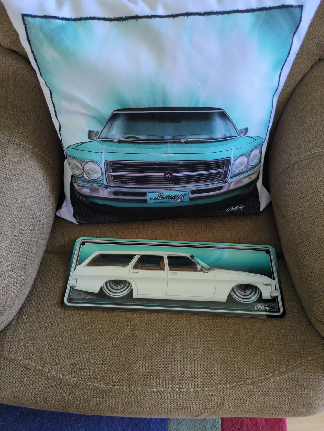 Customer photo review of HQ Holden Glacier White Kingswood Station Wagon Number Plate Sign – Premium Aluminium Man Cave Decor | Australian Made | Hand-Illustrated by Mark Geltch