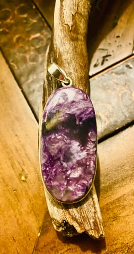 Customer photo review of Premium Charoite Pendant 2" (.925 Sterling Silver)