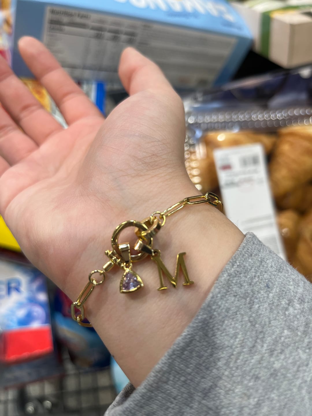 Customer photo review of Initial Birthstone w/ Paper Clip Bracelet