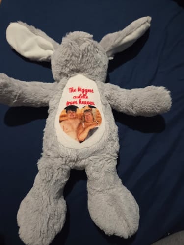 Customer photo review of A Cuddle from Heaven Personalised Photo Teddy Bear