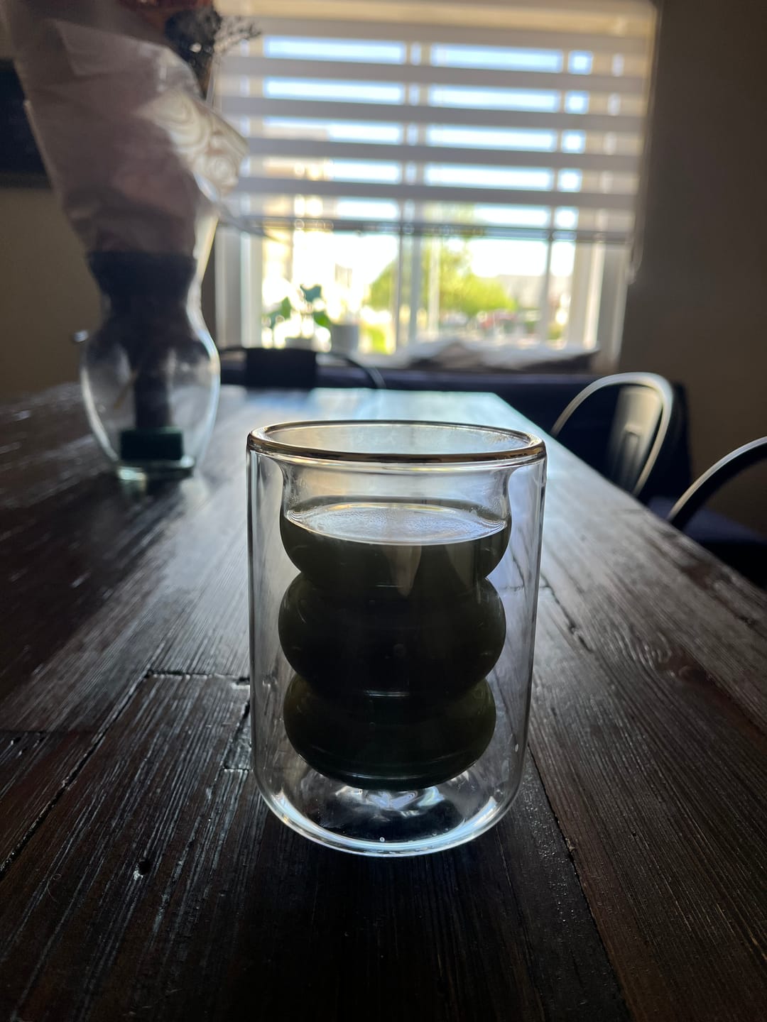 Customer photo review of Vaso Doble Vidrio Matcha Iridescent