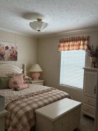 Customer photo review of Boho Pleated Flower White Fabric Semi Flush Mount
