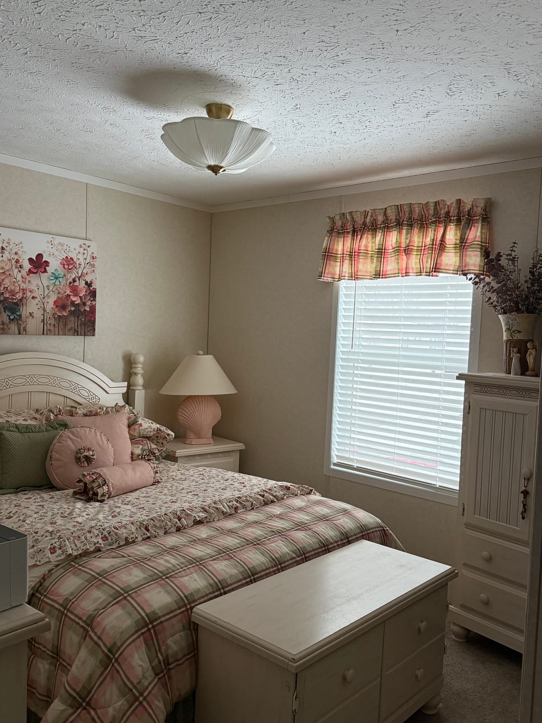 Customer photo review of Boho Pleated Flower White Fabric Semi Flush Mount
