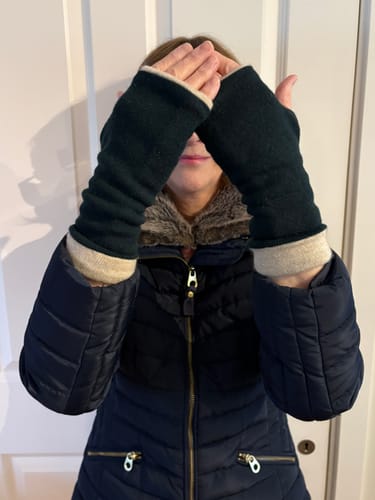 Customer photo review of Forest Green and Oatmeal Reversible Fingerless Gloves