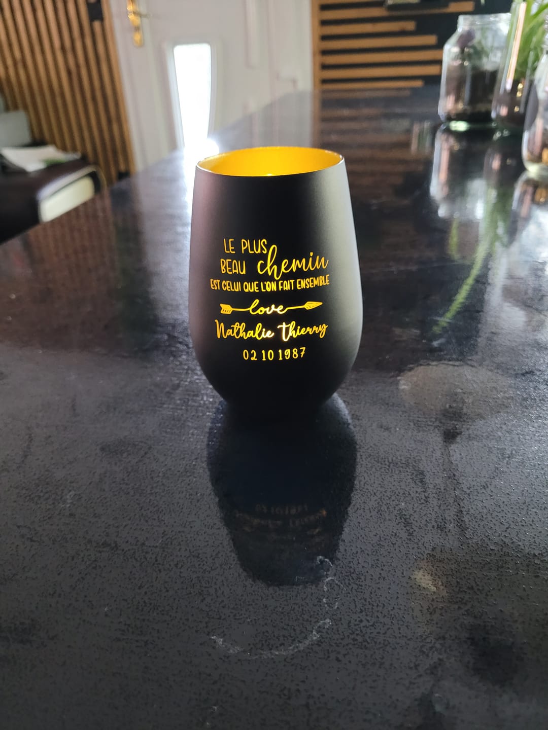 Customer photo review of Chemin commun - Photophore personnalisé pour les couples