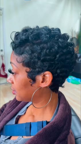 Customer photo review of Luvwin Full Lace Wave Curls Short Pixie Cut Wig 100% Human Hair