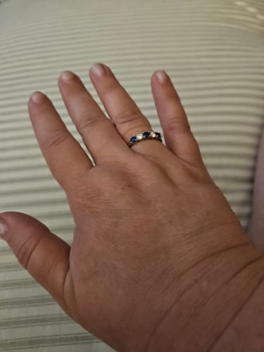 Customer photo review of Five Stone Moissanite and Sapphire Wedding Band Ring In Sterling Silver