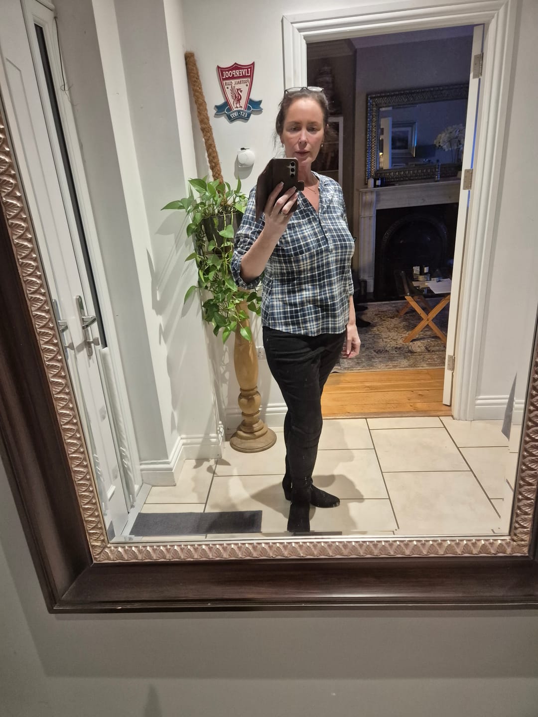 Customer photo review of Dinara Navy Check Popover Shirt