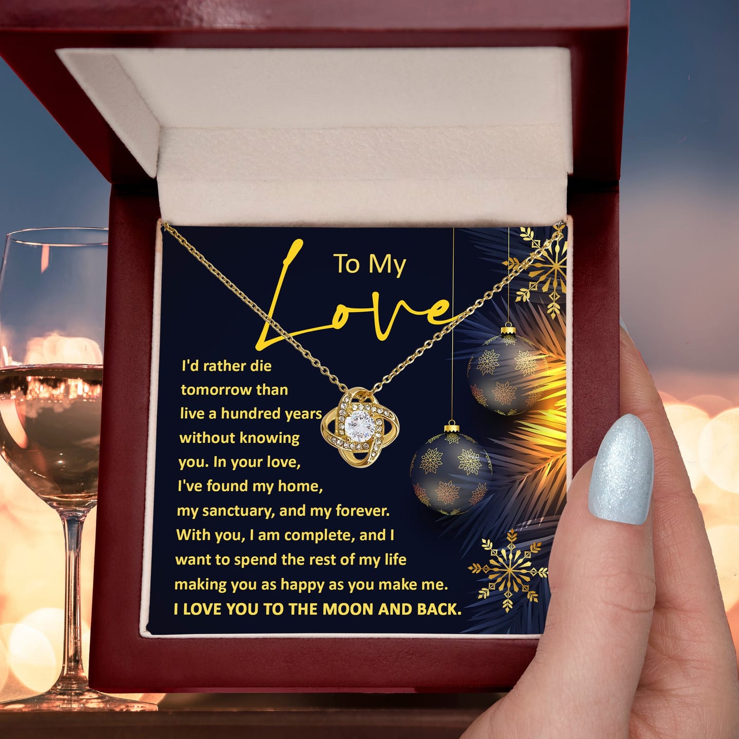 Customer photo review of To My Love – My Home, My Forever Love Knot Necklace