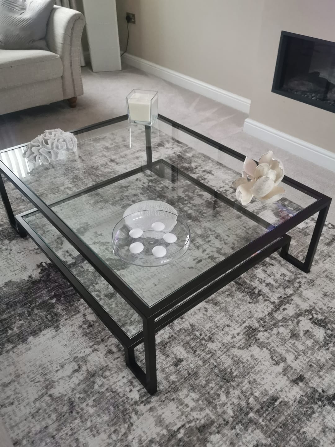 Customer photo review of Hudson Glass Metal Coffee Table - Dark Bronze