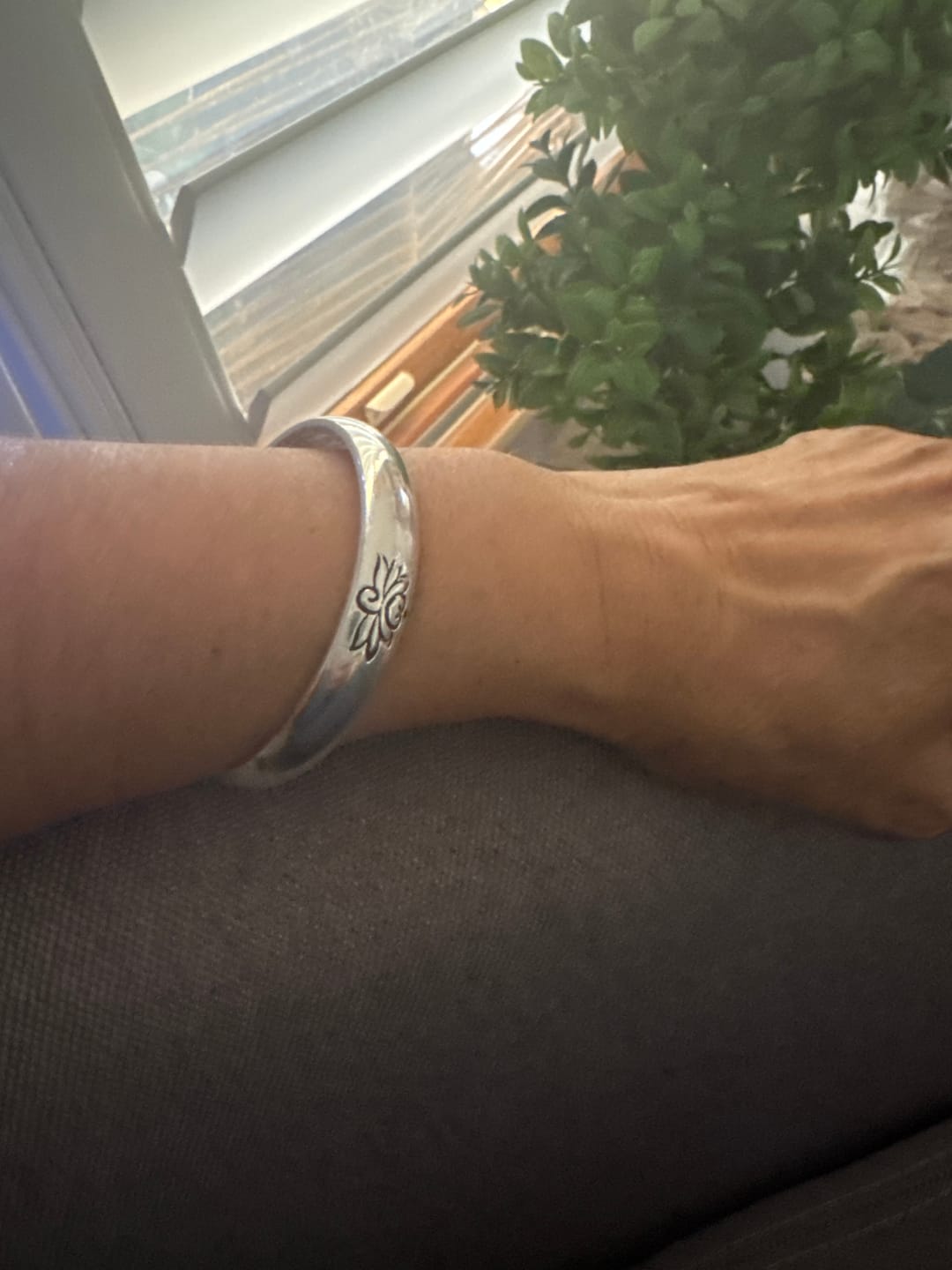 Customer photo review of Buddha Stones Lotus Flower Heart Sutra White Copper Healing Luck Bracelet