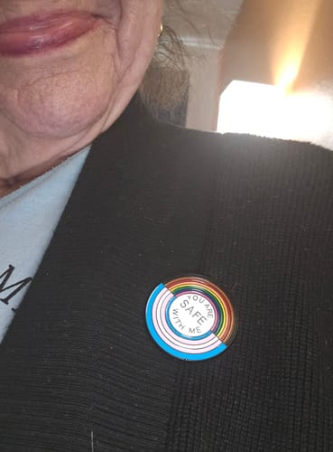 Customer photo review of You Are Safe With Me Pin