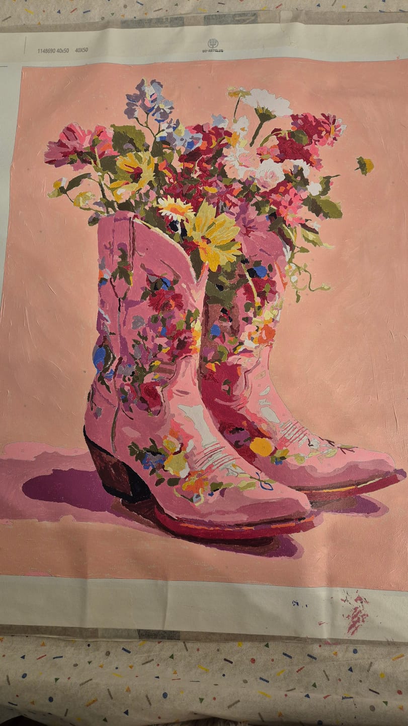 Customer photo review of Cowboy Floral boots | Paint by Number