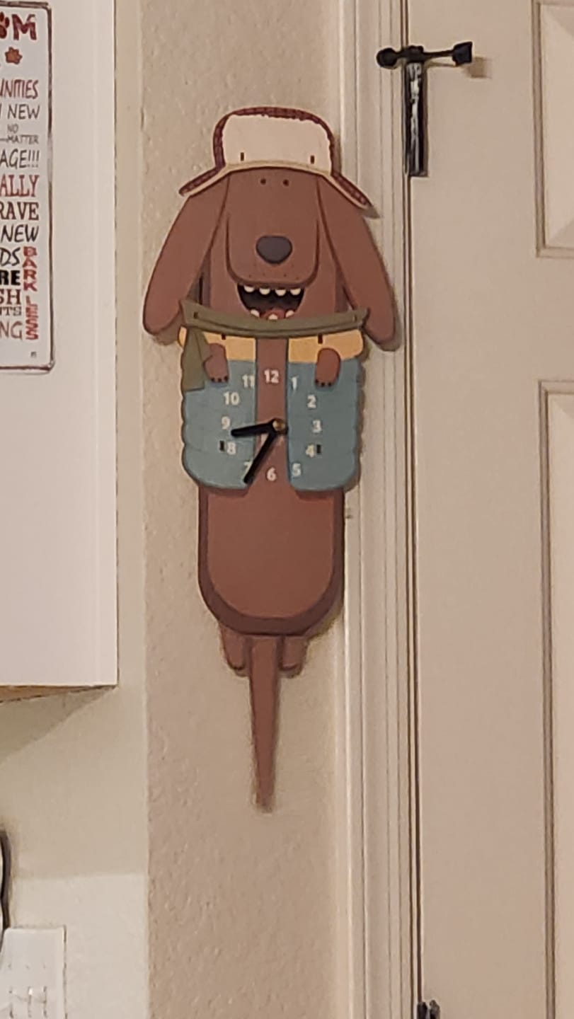 Customer photo review of Gus the Dachshund Pendulum Clock