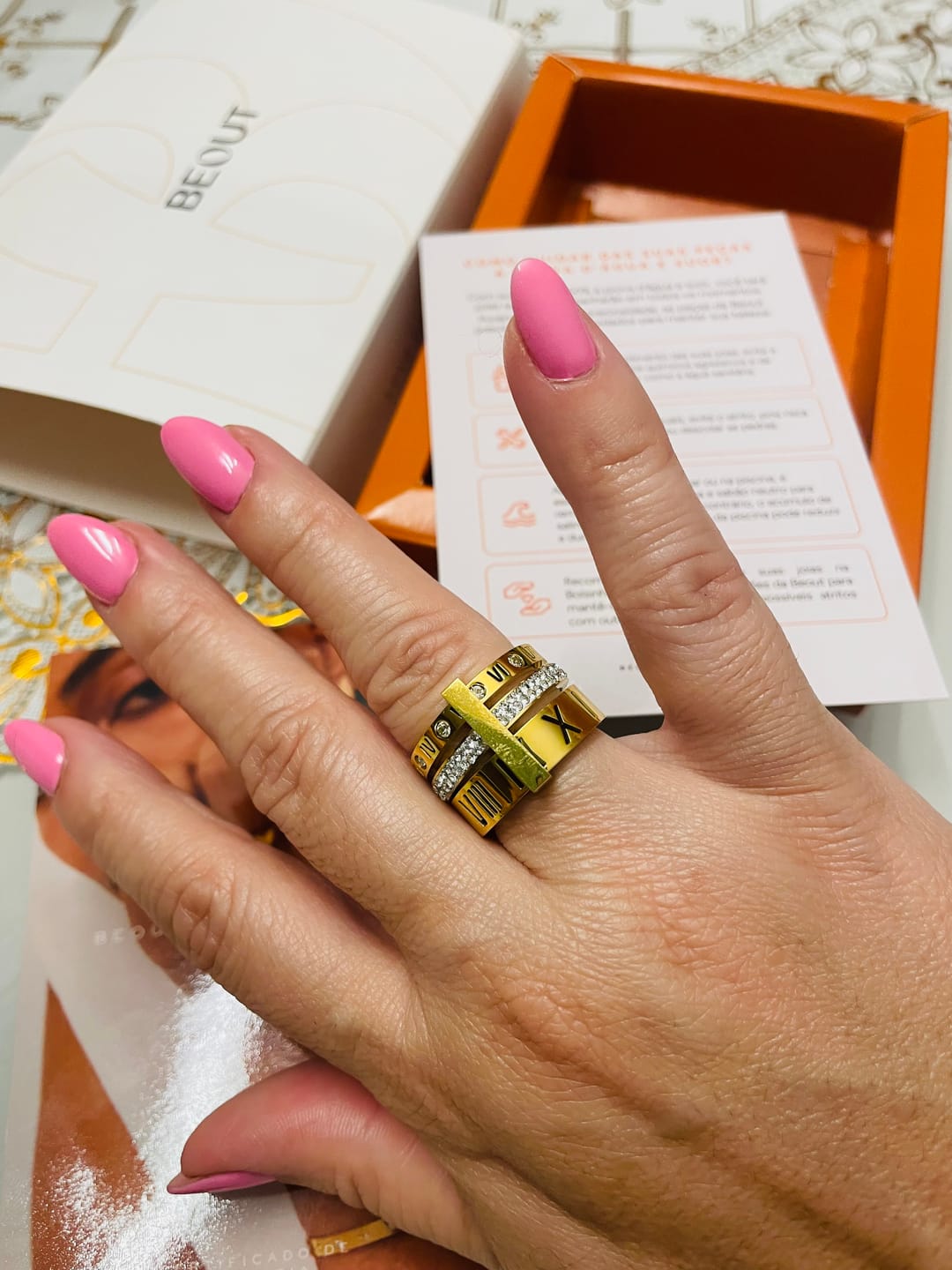 Customer photo review of Anel Triplo Beout Banhado em Ouro 18k