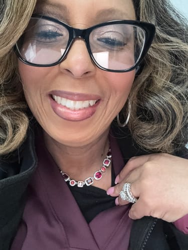 Customer photo review of Cherry Red Solstice Necklace