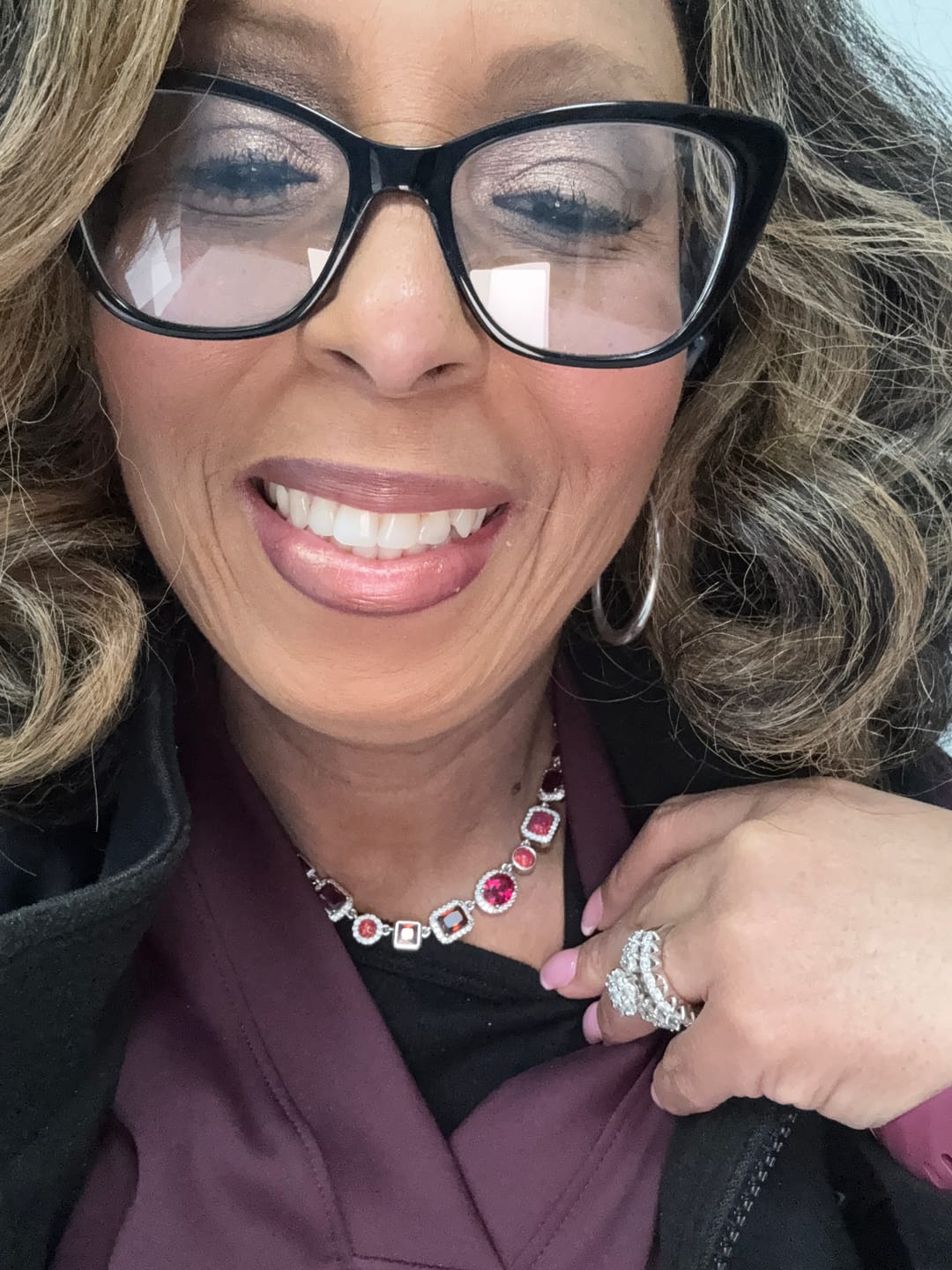 Customer photo review of Cherry Red Solstice Necklace