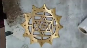 Customer photo review of Premium 100% Pure Brass Shubh-Sanket Swastik with Lotus Flower Plate Spiritual Helix for Evil Eye Protection for Vastu Positive Energy of Main Door Entrance, Kitchen, Bedroom, Office for Vastu Dosh by Vastu Mandir
