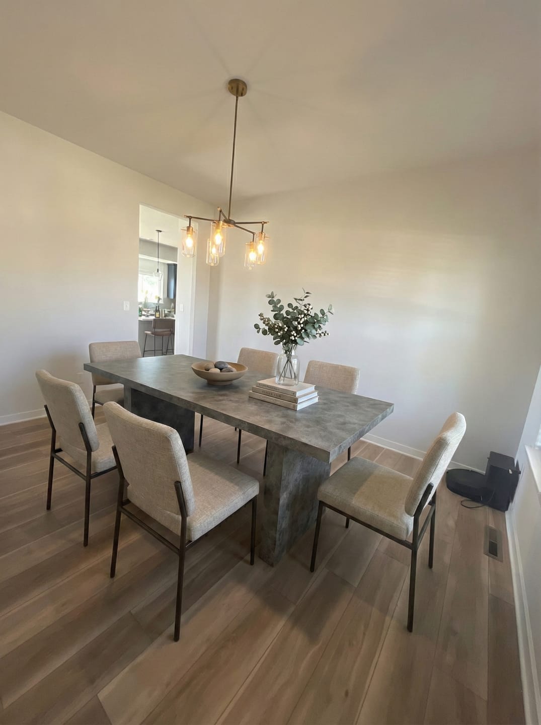 Customer photo review of Todd Japandi Gray Wooden Rectangular 67" Double Pedestal Dining Table for 4-6 people