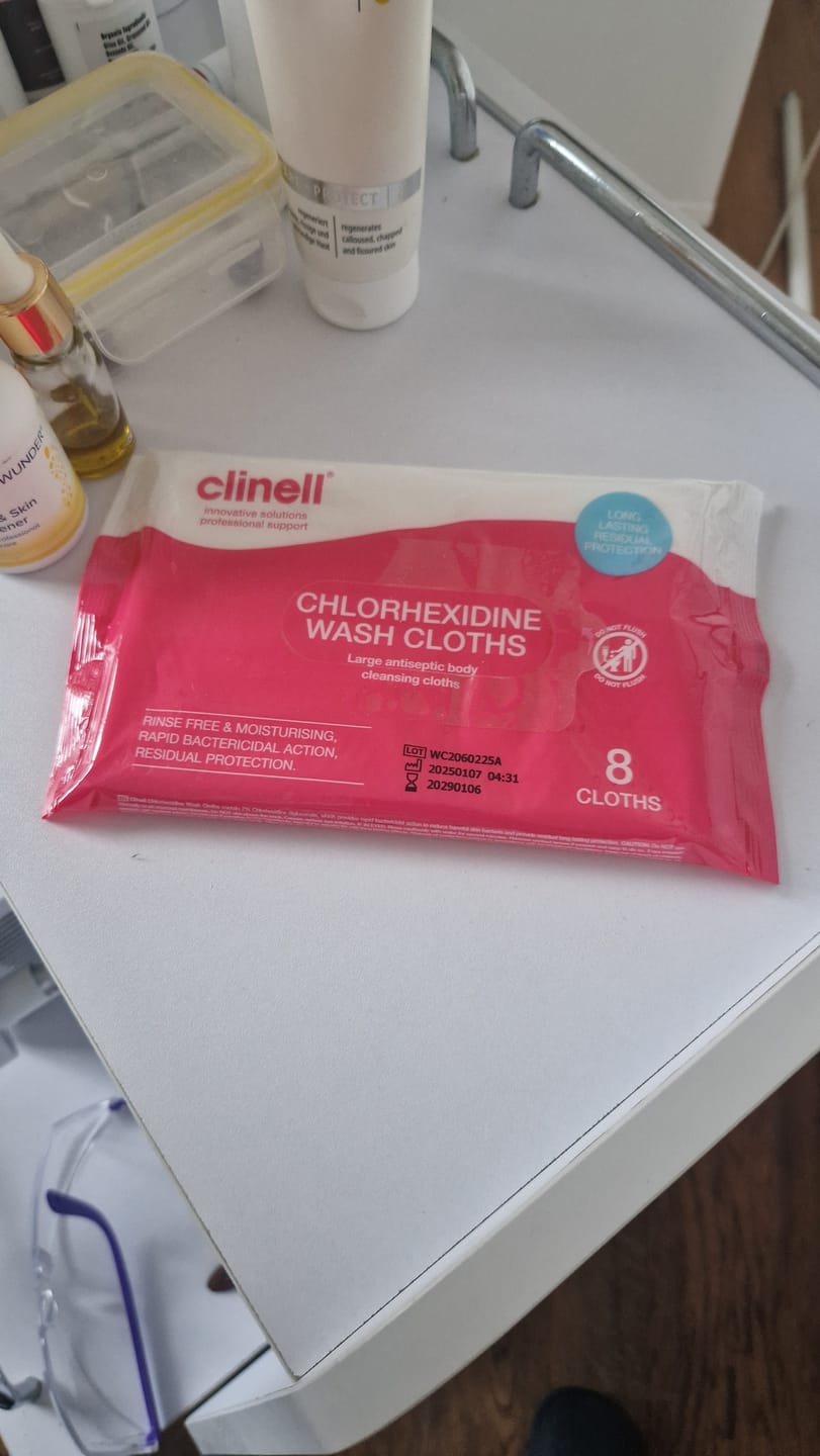 Customer photo review of Clinell Chlorhexidine Wash Cloths - Pack of 8