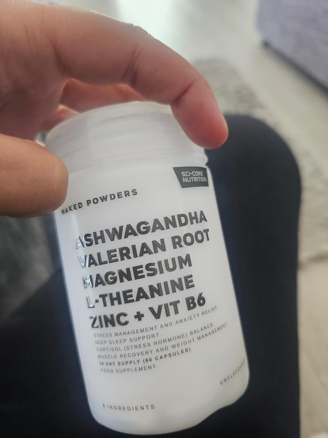 Customer photo review of Ashwagandha, Valerian Root, Magnesium, L-Theanine, Zinc, Vit B6 - 60 caps